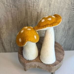 Rustic Toadstool Mushrooms Felt Critter Set Boho Decor  FAST SHIP NEW